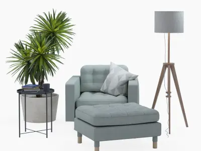 IKEA set with LANDSKRONA armchair and ottoman GLADOM coffe table 3D model