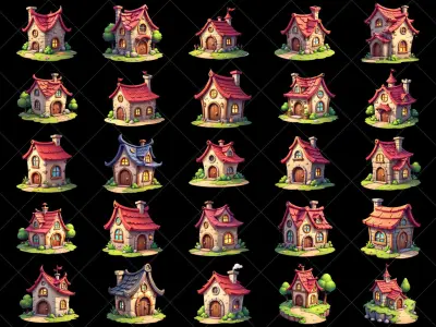 160 Transparent Cartoon House Home Building Game Assets Texture