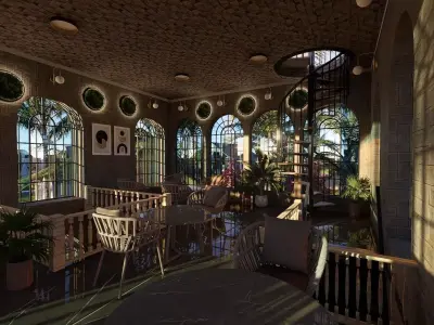 Modern Rustic Cafe and Restaurant Exterior-Interior 3D model