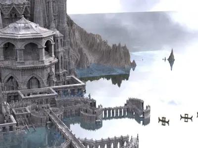 Ancient Civilization Grand Ruins with Boats Kitbash 3D model