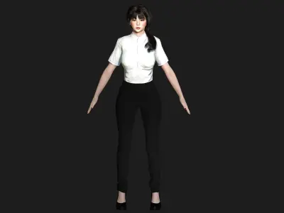 3D ASIAN FEMALE BUSINESSWOMAN WORKER- REALISTIC GAME CHARACTER Low-poly 3D model