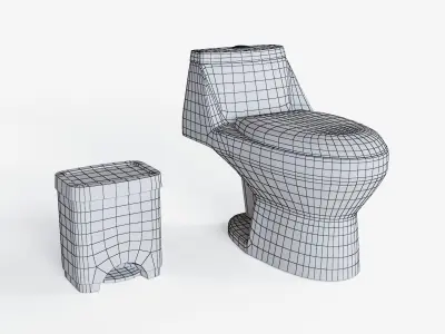 Toilet and Trashcan Free low-poly 3D model