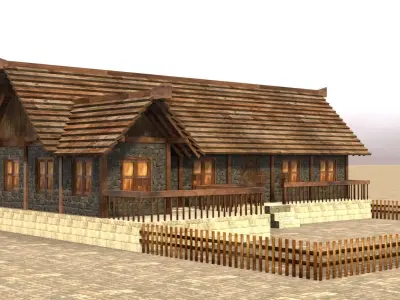 Low poly ancient village house Low-poly 3D model