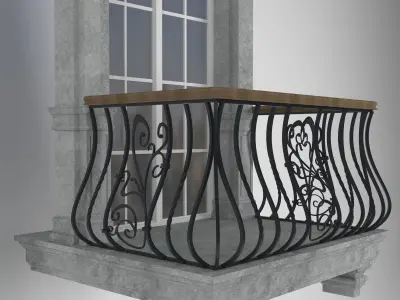 classical style window and balcony Low-poly 3D model