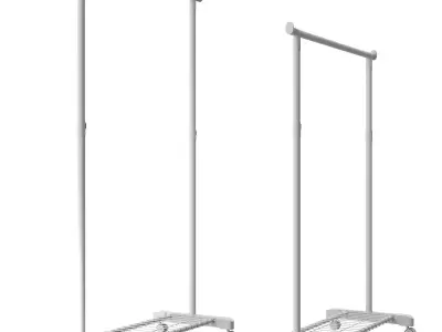 Single mobile hanger with shoe rack 3D model