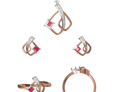 Light wt Ring Earrings Pendant set stl jcd 1-render details  3D print model 4