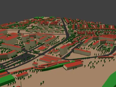 City model with trees and buildings Low-poly 3D model