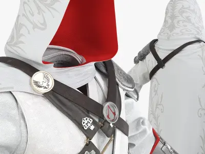  Medieval Assassin Hooded Outfit White Red 