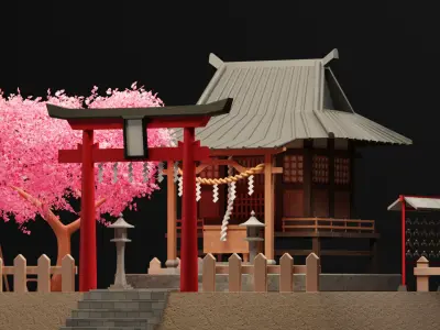 Japan Shrine - Cartoon Game Isometric Low-poly 3D model