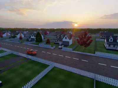3D Neighborhood Model 7 residential at sunset 3D model