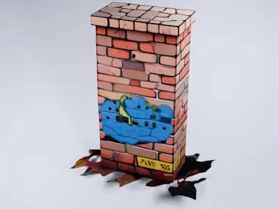 Low Poly Brick Wall - Stylized Urban  3D model