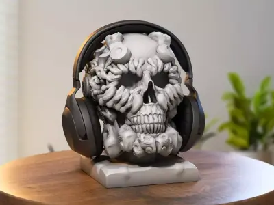 Robot Skull Headphone Stand  Cyborg Headset Stand 3D print model purchase