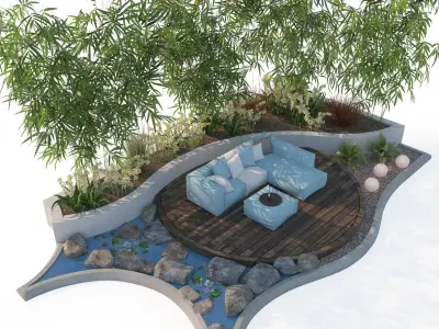 garden patio deck with outdoor furniture 3D model