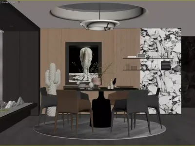 Modern Eclectic Dining Room Marble Accent Pendant Light 3D model