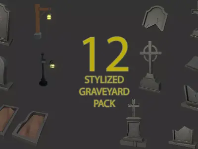 STYLIZED GRAVEYARD PACK Low-poly 3D model