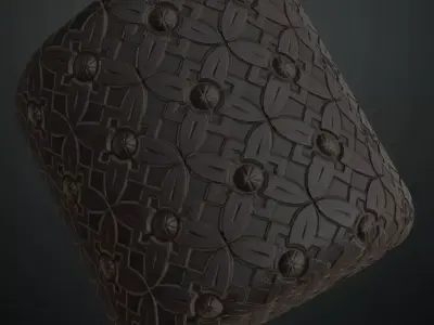Classic Embossed Black Floral Ornament Relief PBR Seamless Texture