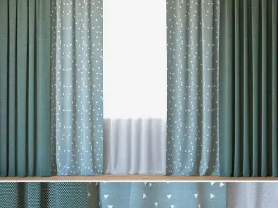Curtains 43 Curtains with Tulle Novum and Ottoman  3D model