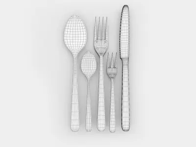 Cutlery spoon knife and fork 3D model