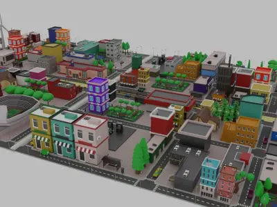Low Poly  City Pack City Asset Game Ready City Pack 3D Model Low-poly 3D model