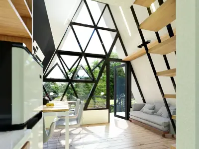 Loft A-Frame House Modern Cabin with Balcony 3D Model Low-poly 3D model