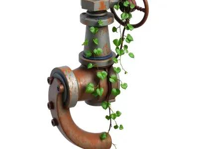 Overgrown Industrial Valve with Ivy Low-poly 3D model
