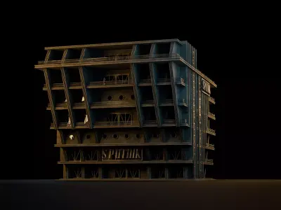 DYSTOPIAN BRUTALIST BUILDING SCIFI 03 Low-poly 3D model