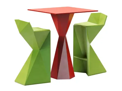 Vertex Bar Table and Stool Low-poly 3D model