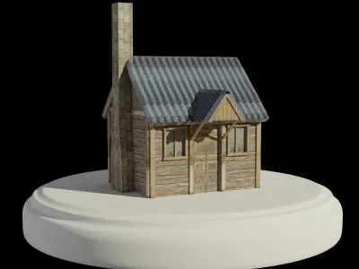 low poly Cottage wooden house Low-poly 3D model