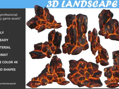 Low poly formation lava-texture Low-poly 3D model