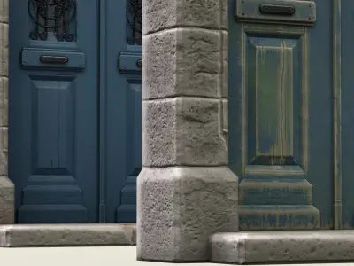 Entrance Double Door Concrete Frame Window Low-poly 3D model