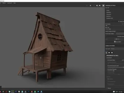 Cottage wooden house Low-poly 3D model