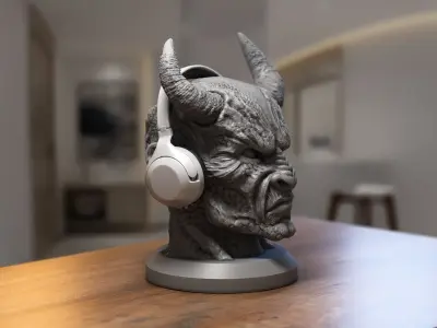 Demon creature Headphone Stand Cyborg Headset Stand 3D print model