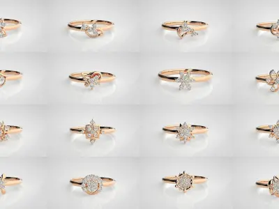 100 Ultra light wt minimalist Women Ring 3dm stl renders 3D Model Pack