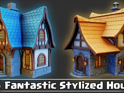 15 Fantastic Stylized Houses Game Ready VOL01 Low-poly 3D model