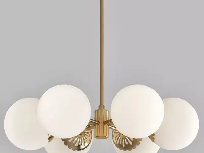 Paige 6 Light Aged Brass Chandelier with Opal Glossy Glass Shade 3D model