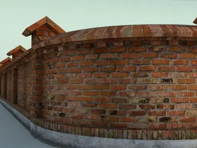 Brick Fence Wall Gate 3D model