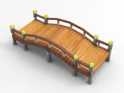 Bridge Low Poly wooden with lights Low-poly 3D model