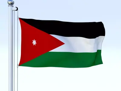 Animated Jordan Flag Low-poly 3D model