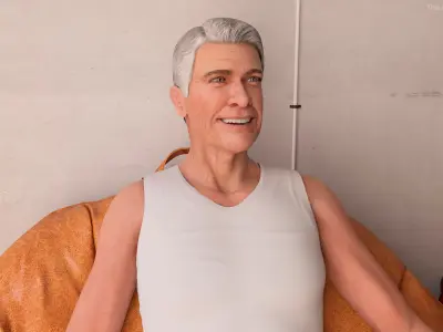  Senior Male Wearing White Tank Top Rigged 