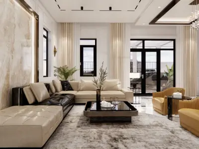 Interior elegant living room with staircase 3D model