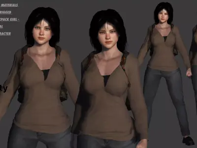 3D REALISTIC HUMAN RIGGED CHARACTER -BACKPACK GIRL-CASUAL OUTFIT Low-poly 3D model