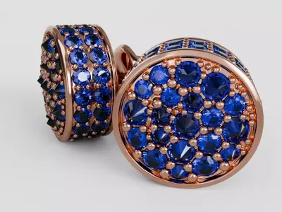 Red and Blue Gemstone Earrings Pave Design Free 3D print model