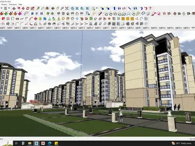 16 APARTMENT BUILDINGS AROUND LANDSCAPE 3D MODEL 3D model