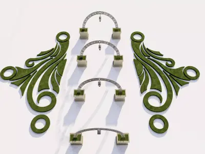 Classical Garden Archway and Topiary Set Low-poly 3D model