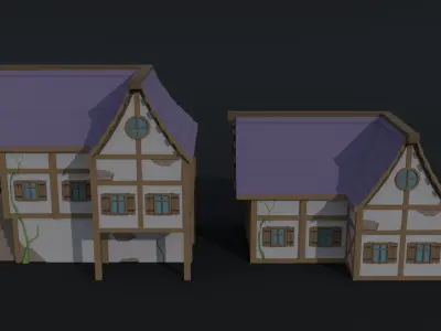 Cartoon medieval house Polygonal Style Low-poly 3D model
