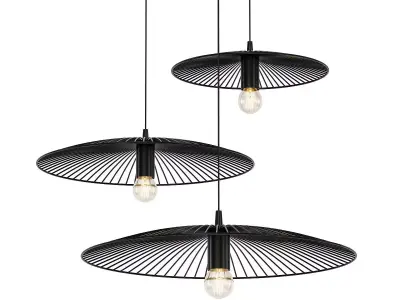 Drievoudige hanglamp van zwarte 3D model