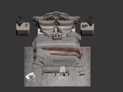 French luxury double bed Low-poly 3D model