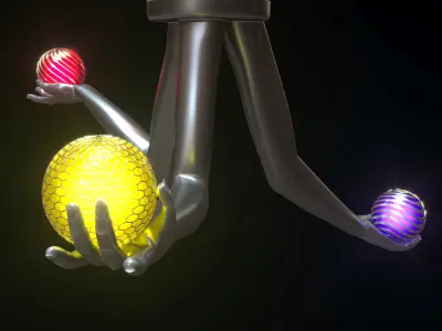 Chandelier hand holding two colorful balls 3D model