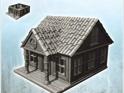 Modern house with double-column entrance canopy 5 3D print model