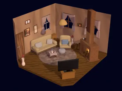 low poly interior living room Low-poly 3D model